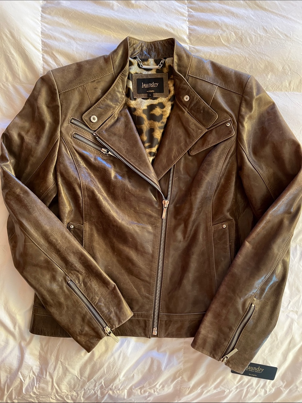 Olive Green Leather Moto Jacket - Women's